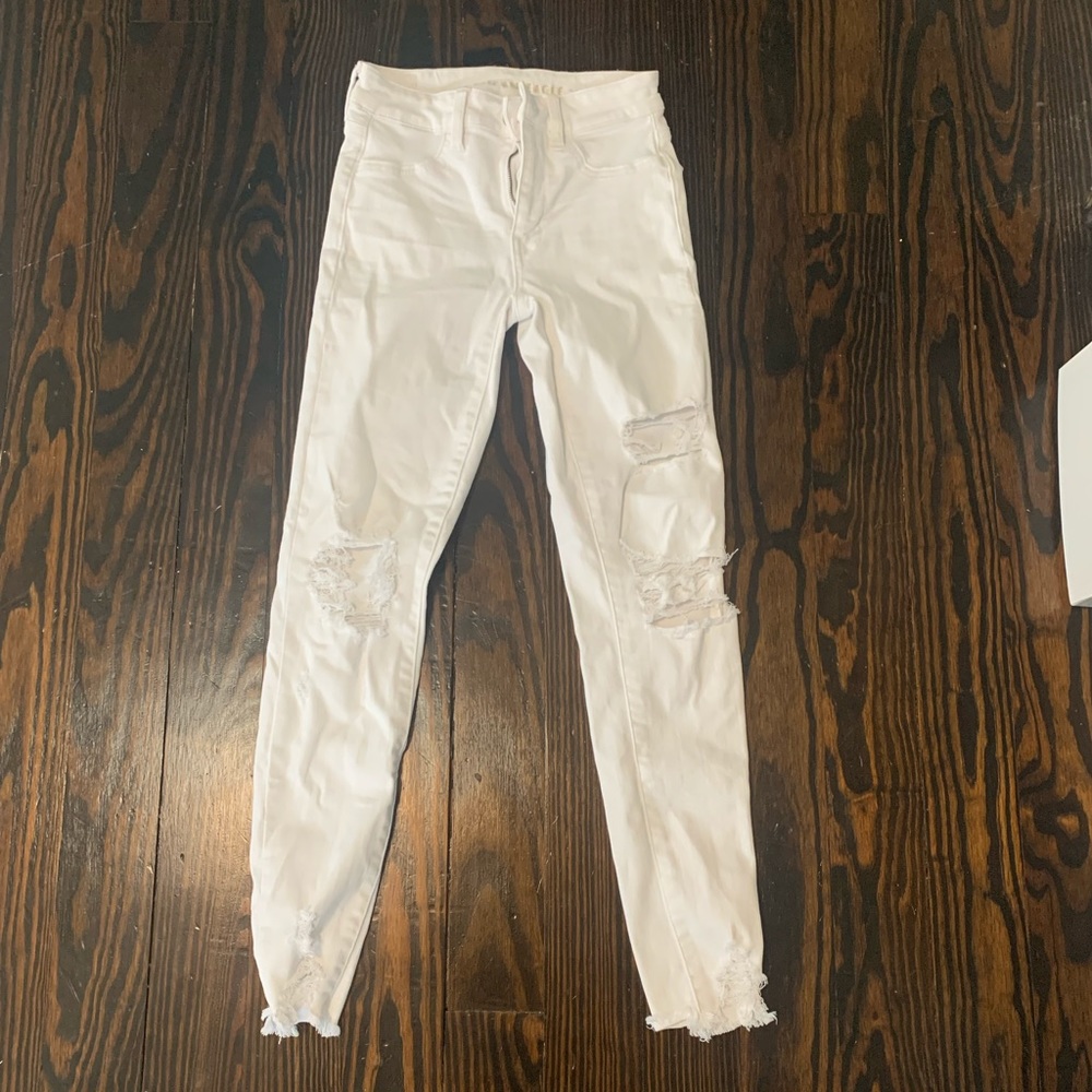 american eagle white ripped jeans size 00